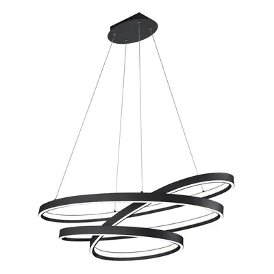 Czarna lampa wisząca LED ze sterowaniem głosowym/mobilną aplikacją i metalowym kloszem Ciola – C