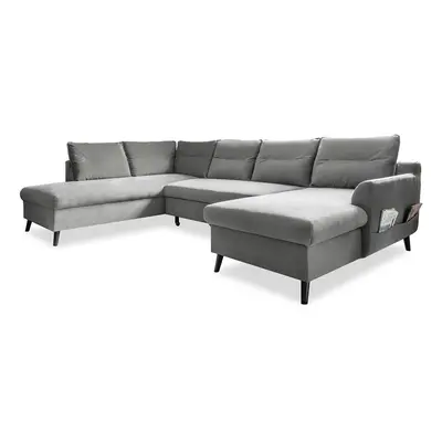 Różowa aksamitna rozkładana sofa w kształcie litery "U" Miuform Stylish Stan, lewostronna