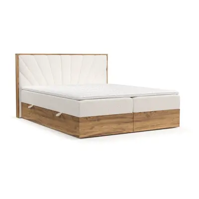 Ciemnoniebiesko-naturalne łóżko boxspring ze schowkiem 140x200 cm Asahi – Maison de Rêve