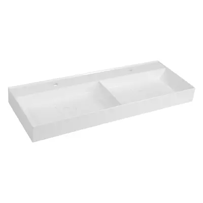 Biała umywalka podwójna z kompozytu mineralnego 119x44 cm Godiva – Sapho