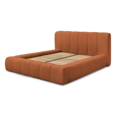 Ciemnoniebieskie tapicerowane łóżko dwuosobowe ze schowkiem i stelażem 140x190 cm Denali – Boboc
