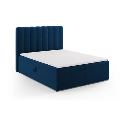 Ciemnoniebieskie łóżko boxspring ze schowkiem 160x200 cm Gina – Milo Casa