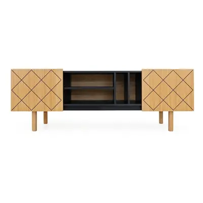 Czarno-naturalna szafka pod TV w dekorze dębu 175x60 cm Porto – Woodman