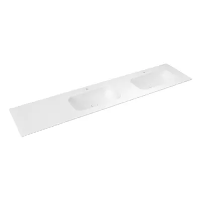 Biała umywalka podwójna z imitacji kamienia 220x51,5 cm Aruba – Sapho