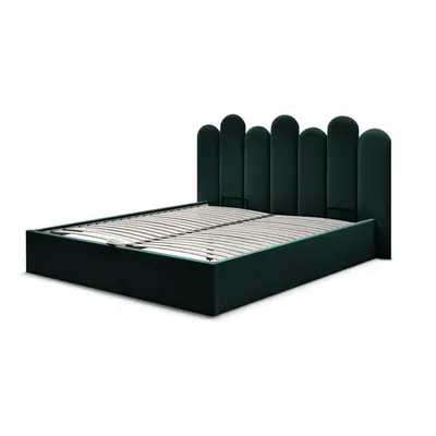 Zielone tapicerowane łóżko dwuosobowe ze schowkiem i stelażem 160x200 cm Badja – Bobochic Paris