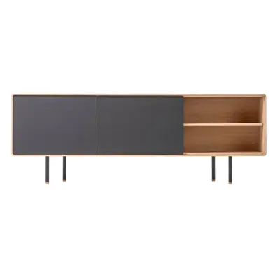 Czarno-naturalna szafka pod TV z litego drewna dębowego 180x64 cm Fina – Gazzda
