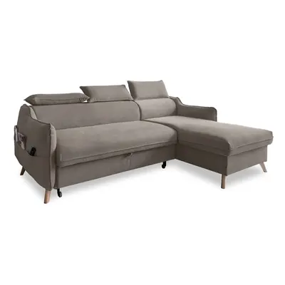 Jasnobrązowy aksamitny rozkładany narożnik (prawostronny) Sweet Harmony – Miuform