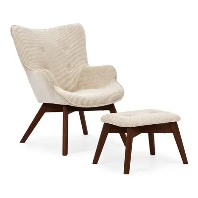 Beżowy sztruksowy fotel z podnóżkiem Niko – Ropez