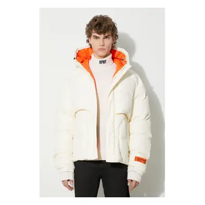 Heron Preston kurtka puchowa Hoodie Nylon Puffer męska kolor beżowy zimowa oversize HMED014F23FA