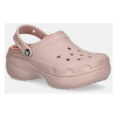 Crocs kapcie Classic Platform Lined Clog W kolor różowy