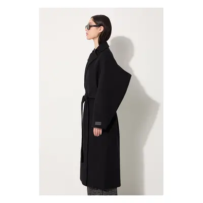 Kenzo płaszcz wełniany Long Cashemere Coat kolor czarny przejściowy dwurzędowy FE62MA2169WA.99