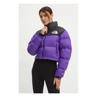 The North Face kurtka puchowa Nuptse Short Jacket damska kolor fioletowy zimowa oversize NF0A5GG