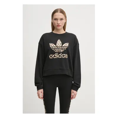 adidas Originals bluza bawełniana Leopard Sweat damska kolor czarny z nadrukiem IW8480