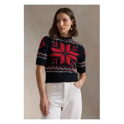 Polo Ralph Lauren sweter wełniany damski kolor granatowy z półgolfem