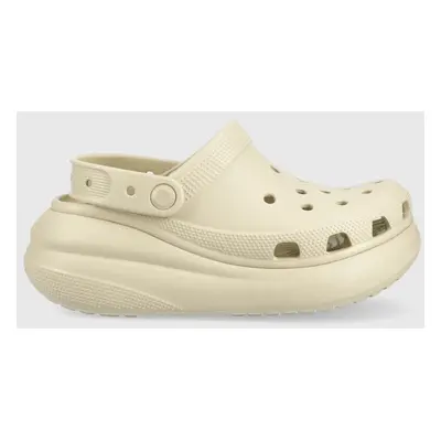 Crocs klapki Classic Crush Clog damskie kolor beżowy na platformie