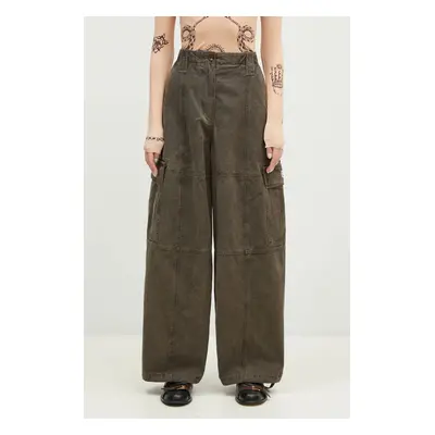 Kenzo spodnie bawełniane Dyed Canvas Cargo Pants kolor brązowy szerokie high waist FE62PA0909GK.