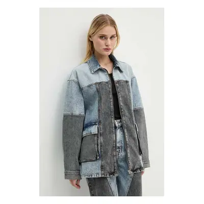 Rotate kurtka jeansowa Oversized Patchwork Jacket damska kolor niebieski przejściowa oversize