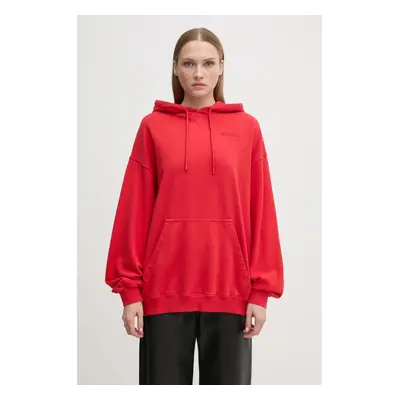 Rotate bluza bawełniana Sweat Hoodie damska kolor czerwony z kapturem gładka