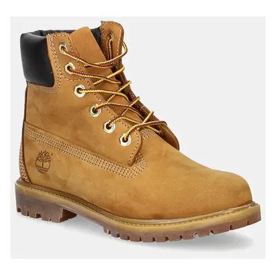 Timberland buty skórzane Premium Inch damskie kolor brązowy na płaskim obcasie lekko ocieplone T