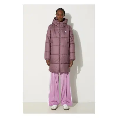 adidas Originals kurtka Long Puffer damska kolor fioletowy zimowa IW5857