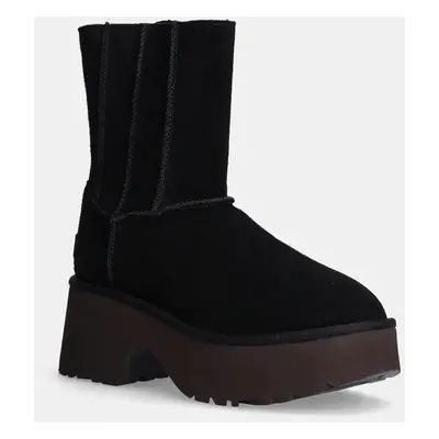 UGG botki zamszowe Classic Twin Seam New Heights damskie kolor czarny na słupku lekko ocieplone 