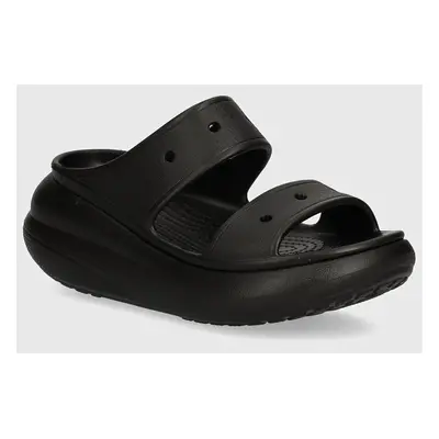 Crocs klapki Classic Crush Sandal damskie kolor czarny na platformie