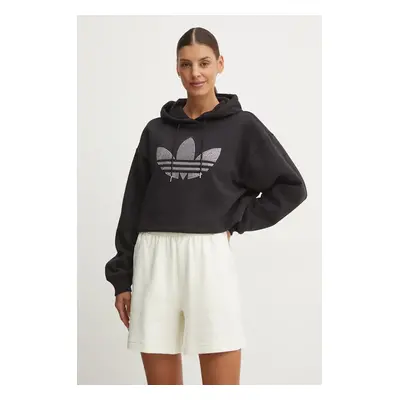 adidas Originals bluza Bling Hoodie damska kolor czarny z kapturem z aplikacją IW5697