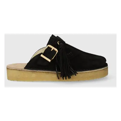 Clarks klapki zamszowe Trek Mule damskie kolor czarny