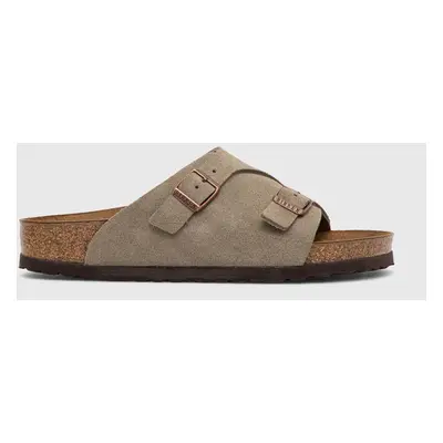 Birkenstock klapki zamszowe Zürich damskie kolor szary