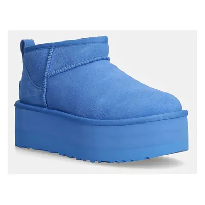 UGG śniegowce zamszowe Classic Ultra Mini Platform kolor niebieski 1135092-BGSK