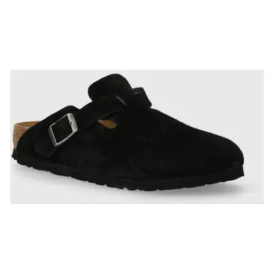 Birkenstock klapki zamszowe Boston damskie kolor czarny