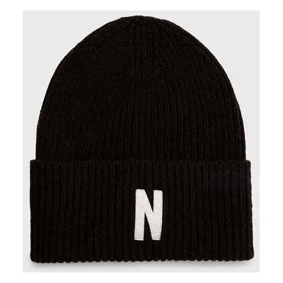 Norse Projects czapka wełniana Merino Lambswool Rib N Logo Beanie kolor brązowy wełniana N95-095