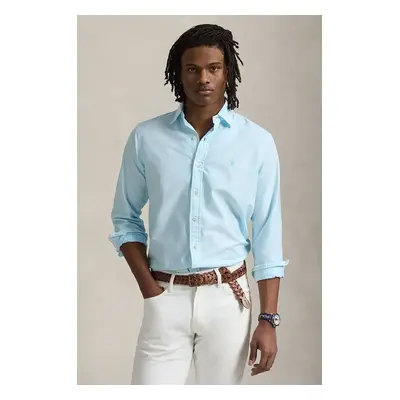 Polo Ralph Lauren koszula bawełniana Sport Shirt męska kolor niebieski regular z kołnierzykiem k