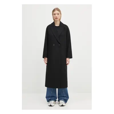 A.P.C. płaszcz wełniany Manteau Flora damski kolor czarny przejściowy dwurzędowy WOAJS.F01541