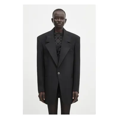 Marine Serre marynarka wełniana Virgin Wool Twill Boxy kolor czarny oversize gładka UJA066A.RWOV