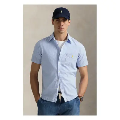 Polo Ralph Lauren koszula bawełniana Sport Shirt męska kolor niebieski regular z kołnierzykiem b