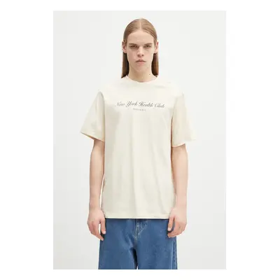 Sporty & Rich t-shirt bawełniany NY Health Club kolor beżowy z nadrukiem TO043514043CR01