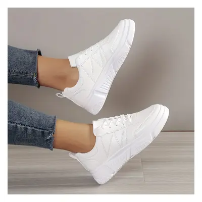 TEMU Białe damskie buty do skateboardingu, uniwersalne sznurowane niskie na platformie, casualow