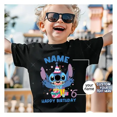 TEMU Spersonalizowane koszulki dla chłopców i dziewcząt, zestaw szt., uroczy wzór Stitch, materi