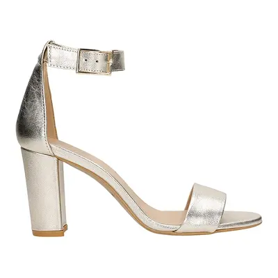 Wojas Skórzane sandały w kolorze złotym na obcasie rozmiar: