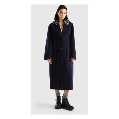 Benetton Wełniany płaszcz zimowy w kolorze granatowym rozmiar: