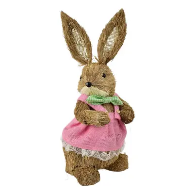 Wielkanocny słomiany Zajączek w różowym ubranku, naturalny, 39 cm