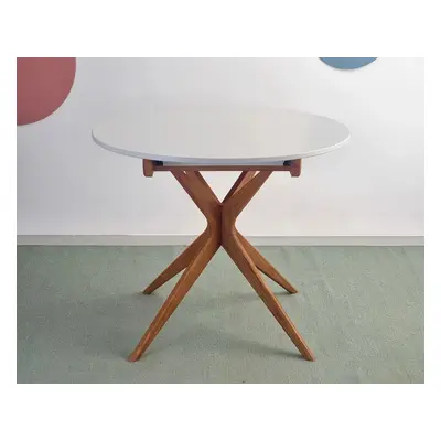 Rozsuwany Okrągły Stół JUBI 90cm Kawa z Mlekiem Nogi Dąb