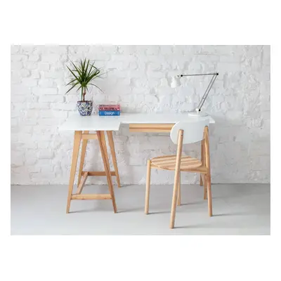 Jesionowe Biurko Narożne LUKA 115cm x 85cm Kawa z Mlekiem LEWE