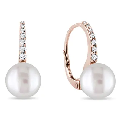 Kolczyki z różowego złota ozdobione perłami i diamentami KLENOTA