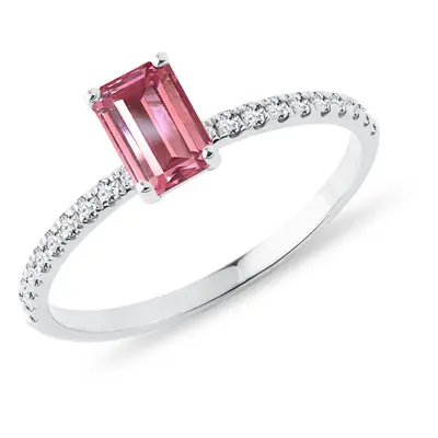 Pierścionek z białego złota z prostokątnym turmalinem i brylantami KLENOTA