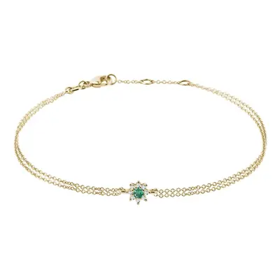Bransoletka z żółtego złota z kwiatem ze szmaragdu i diamentu KLENOTA