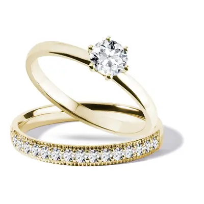 Zestaw ślubny: pierścionek zaręczynowy i obrączka z żółtego złota KLENOTA