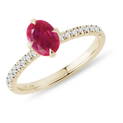 Pierścionek z żółtego złota z rubinem i diamentami KLENOTA