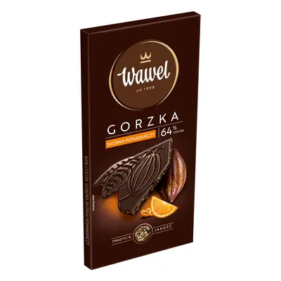 Wawel Czekolada Premium Gorzka 64% cocoa Skórka z pomarańczy 90g